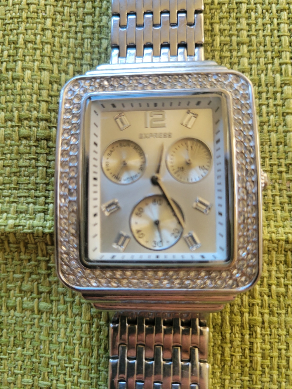 Express Silver-Tone Square Crystal Bezel Bracelet Watch